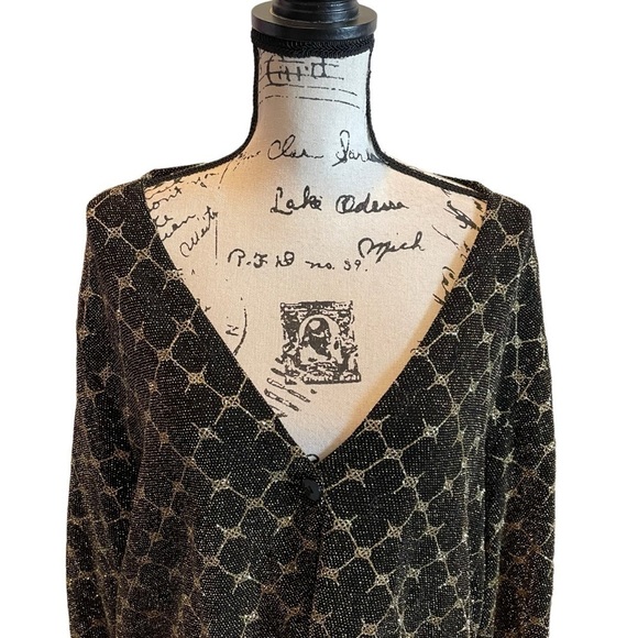 August Max Woman Cardigan Jacket Black Gold Metallic Size 2X stretch Formal - Picture 2 of 9